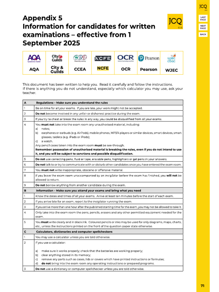 JCQ Instructions for Candidates (1) | PDF