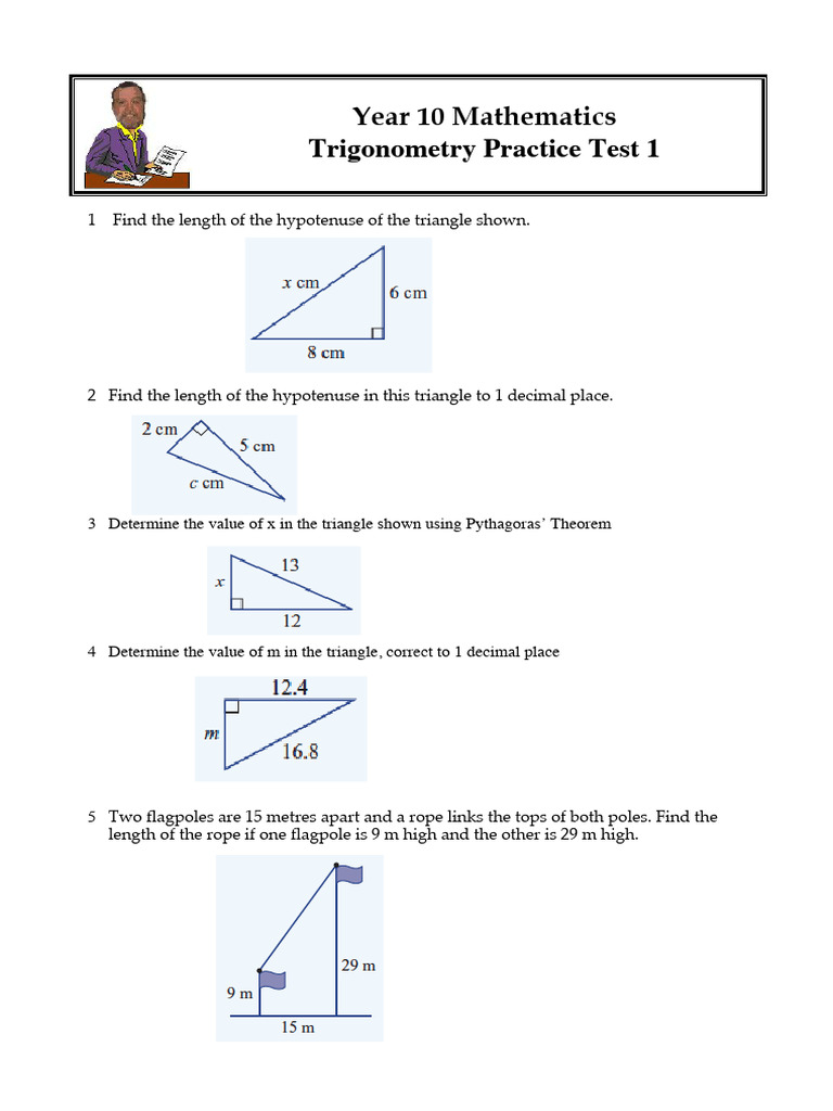 Year 10 Trigonometry Practice Test | PDF | Triangle Geometry | Trigonometry