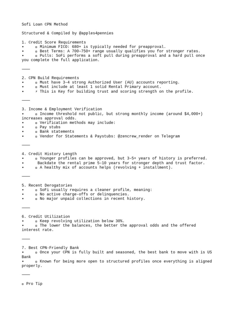 SoFi Loan CPN Method Guide | PDF