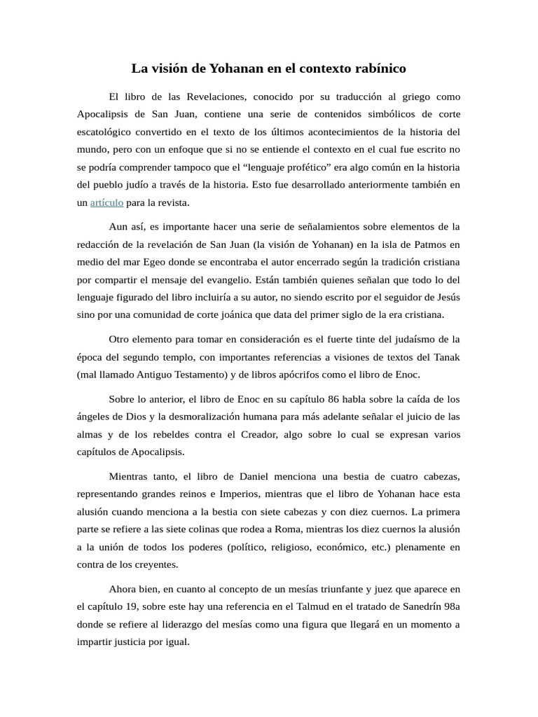 La Visión de Yohanan o Apocalipsis | PDF | Libro de revelación | Libro ...