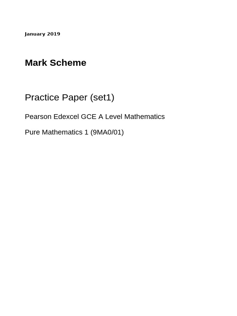 Edexcel GCE A Level Maths Mark Scheme | PDF