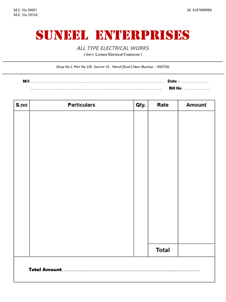 Electrical Contractor Invoice Template | PDF