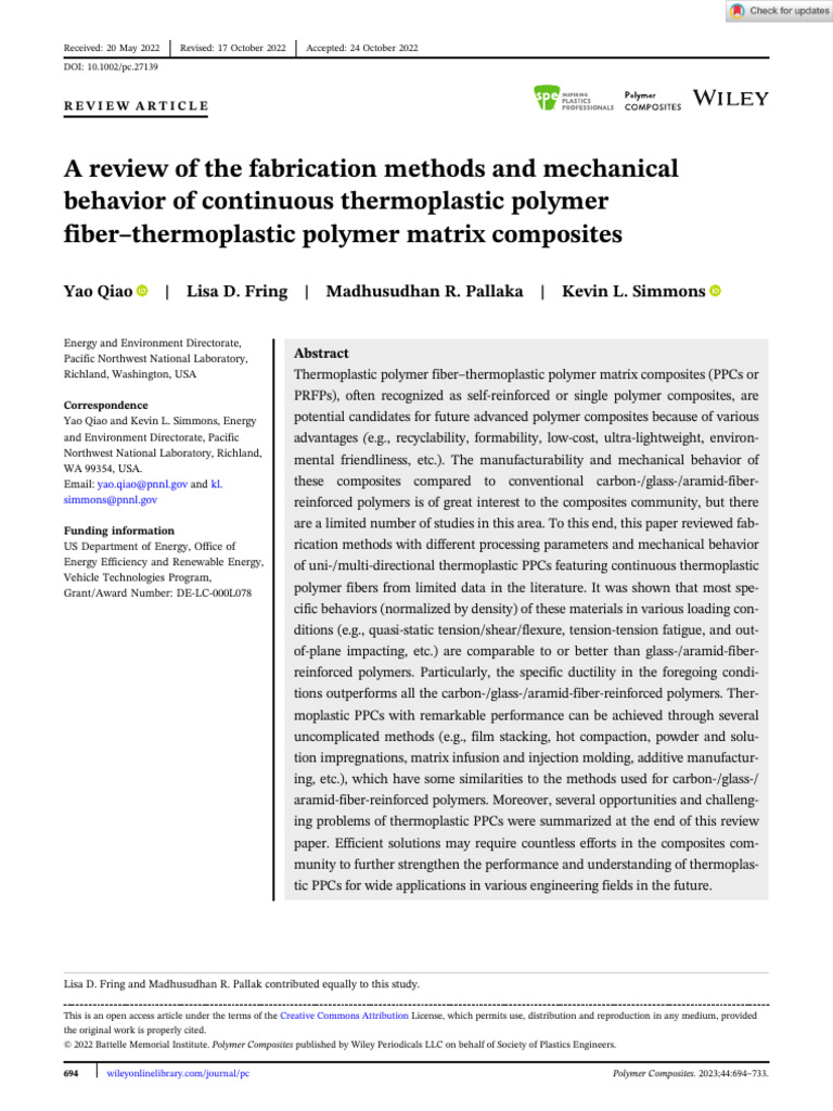 Thermoplastic Polymer Fiber Composites Review | PDF | Composite ...