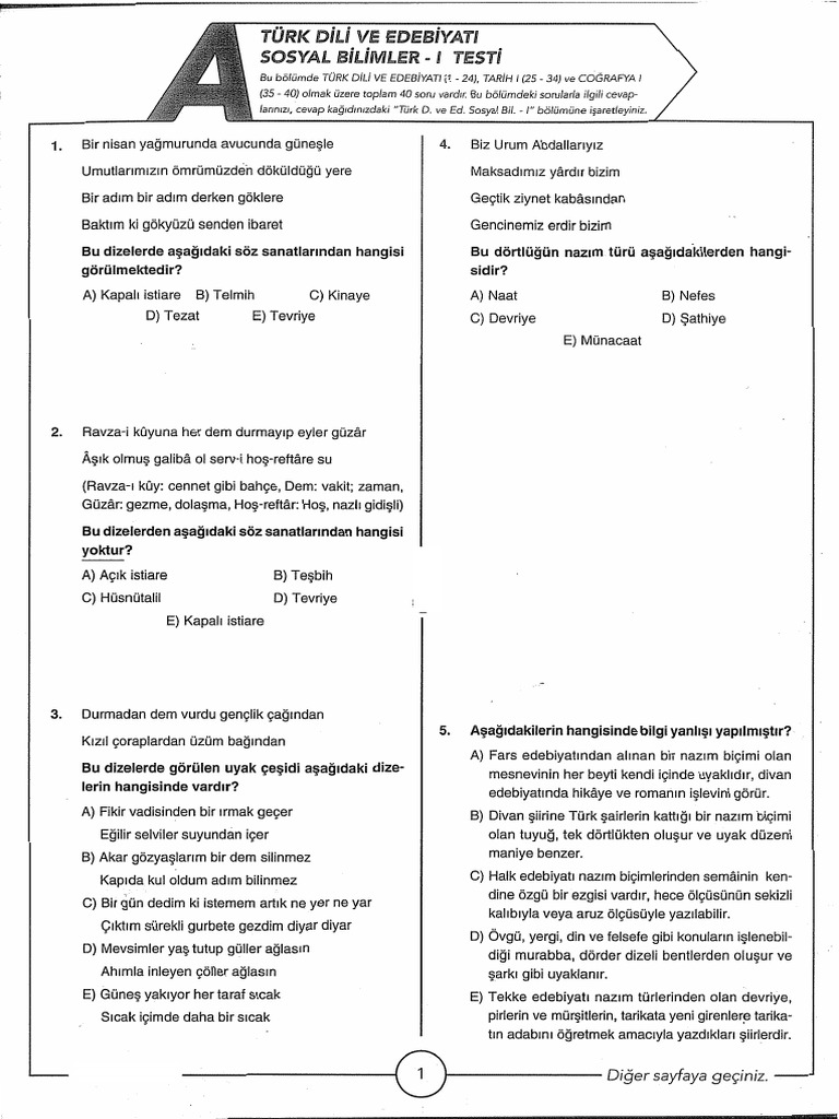 Ayt Edebiyat Denemesi 4 | PDF