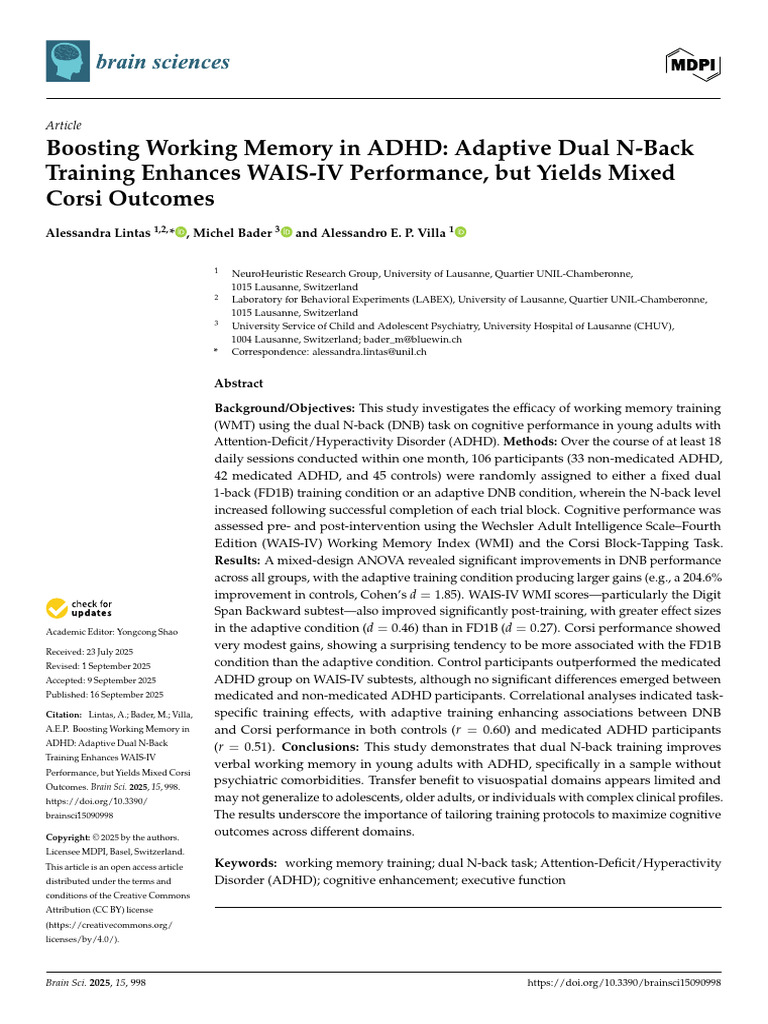 Boosting ADHD Working Memory with Dual N-Back | PDF | Attention Deficit ...