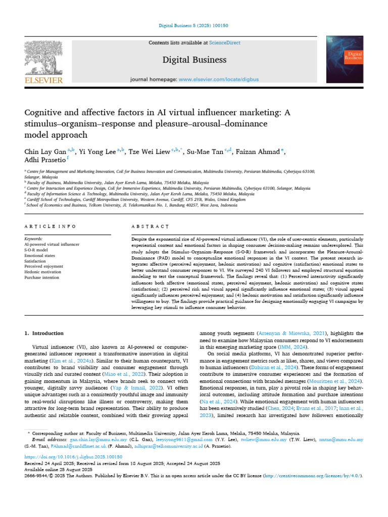 Cognitive and Affective Factors in AI Virtual Influencer Marketing ...