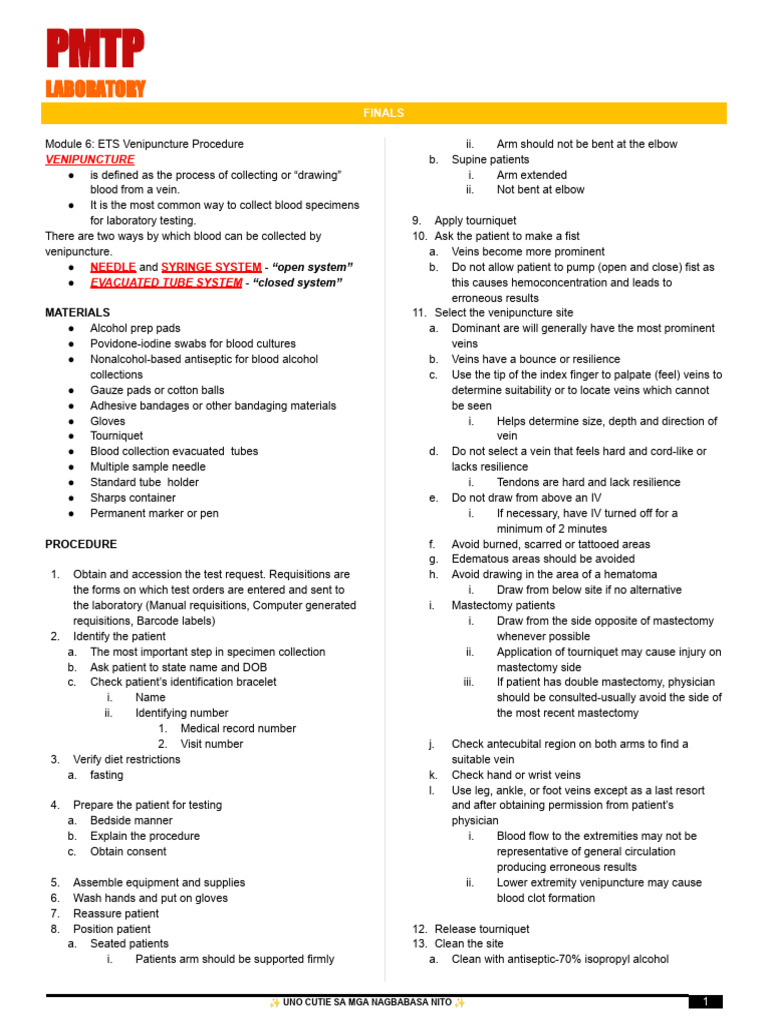 Venipuncture and Capillary Blood Collection Guide | PDF | Medical ...