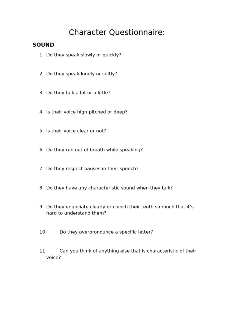 Character Voice and Speech Traits Questionnaire | PDF