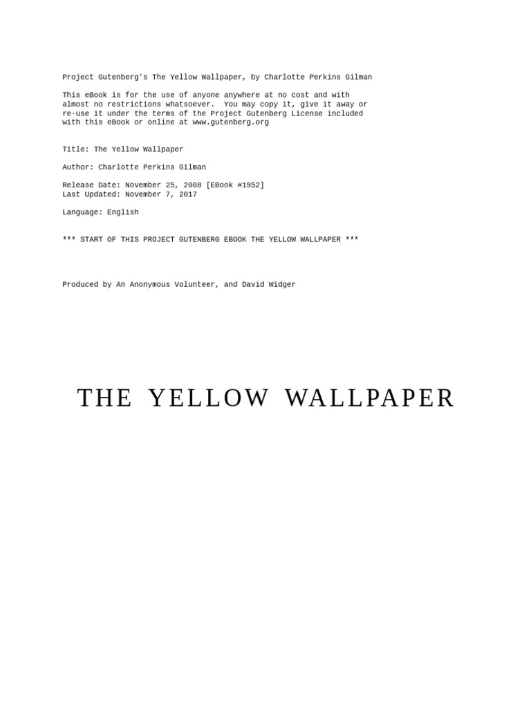 Charlotte Perkins Gilman, “the Yellow Wallpaper” | PDF | The Yellow ...