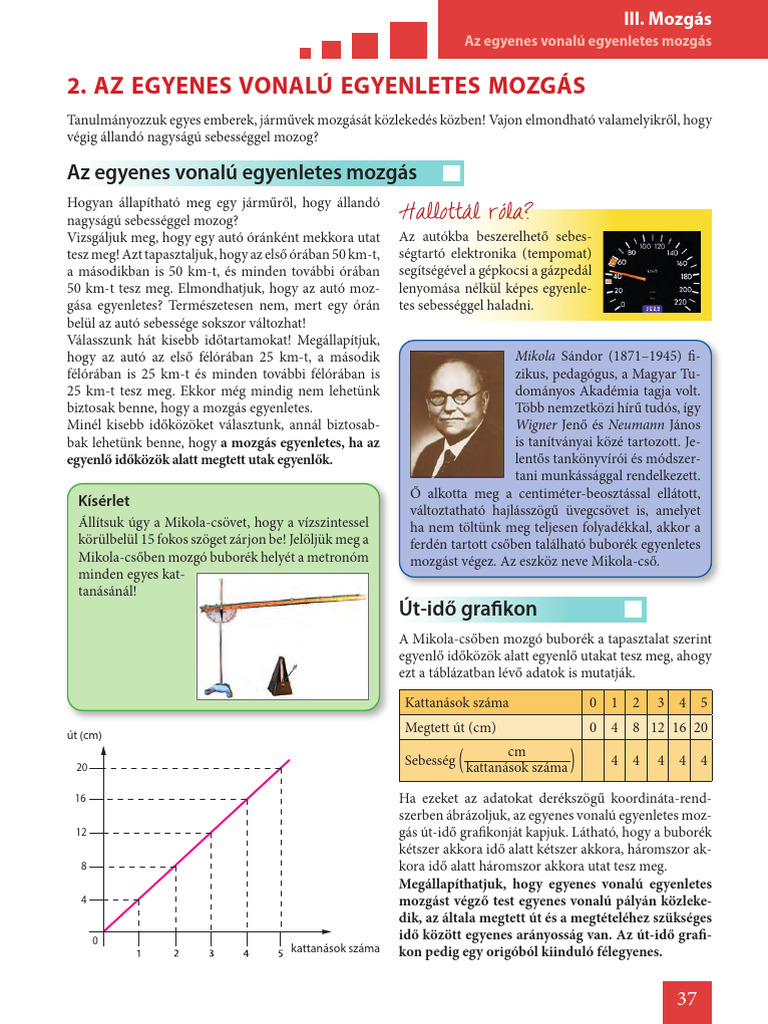 Lecke-Az Egyenes Vonalú Egyenletes Mozgás-Fizika Tankönyv | PDF