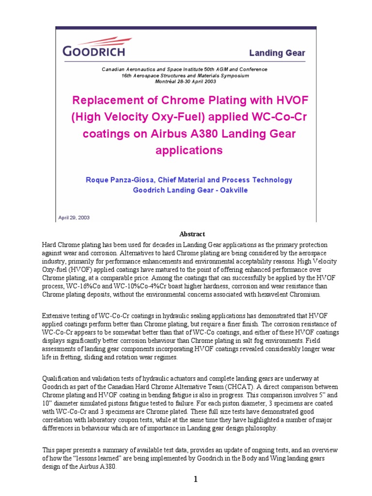 Replacement of Chrome Plating With HVOF Goodrich PDF Fatigue