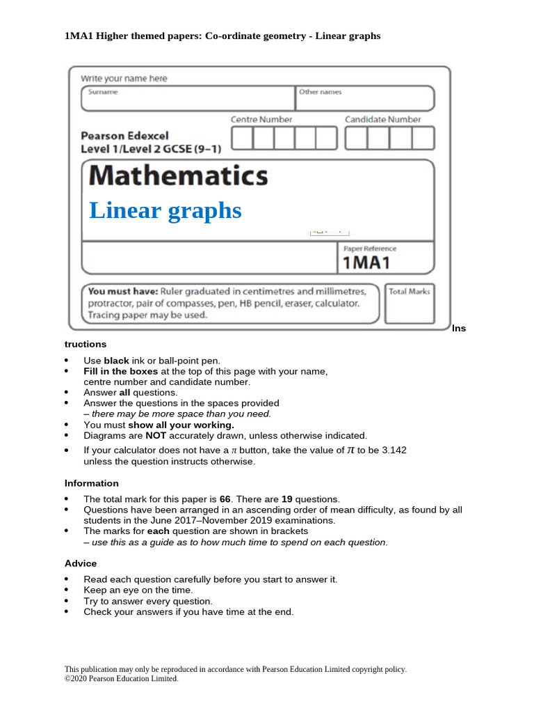 Linear Graphs and Equations Practice | PDF | Analytic Geometry | Line ...