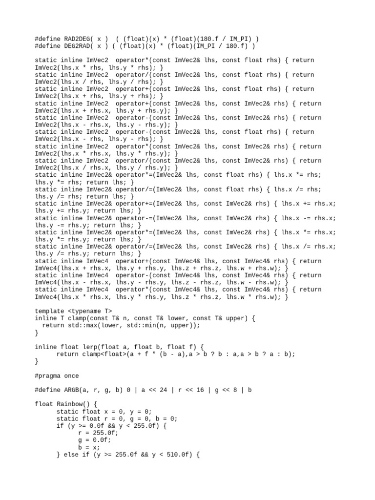 Vector Math and Color Functions | PDF | Computer Programming | C++