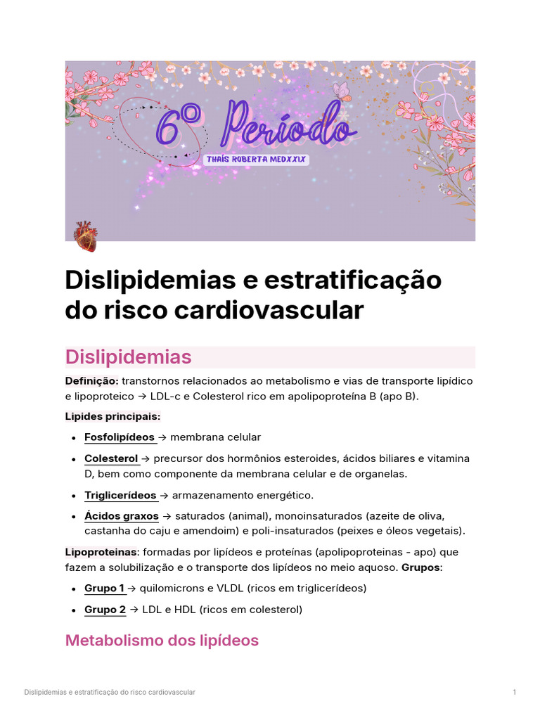 Dislipidemias e Risco Cardiovascular | PDF | Colesterol | Aterosclerose
