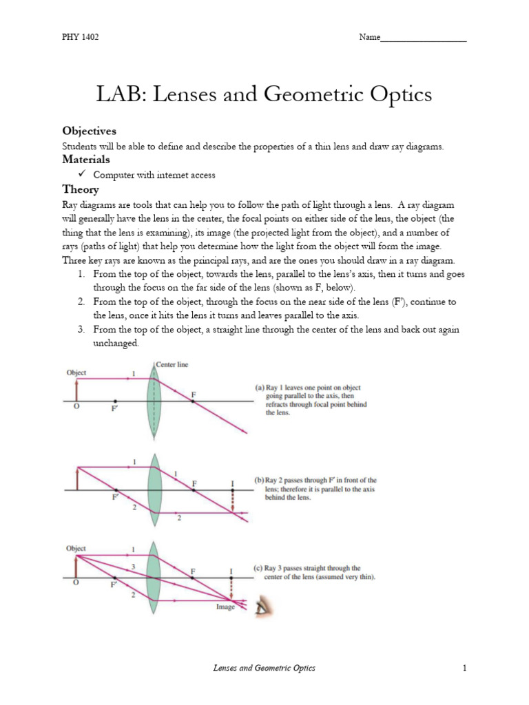 Lenses and Geometric Optics Lab Guide | PDF | Optics | Electrodynamics