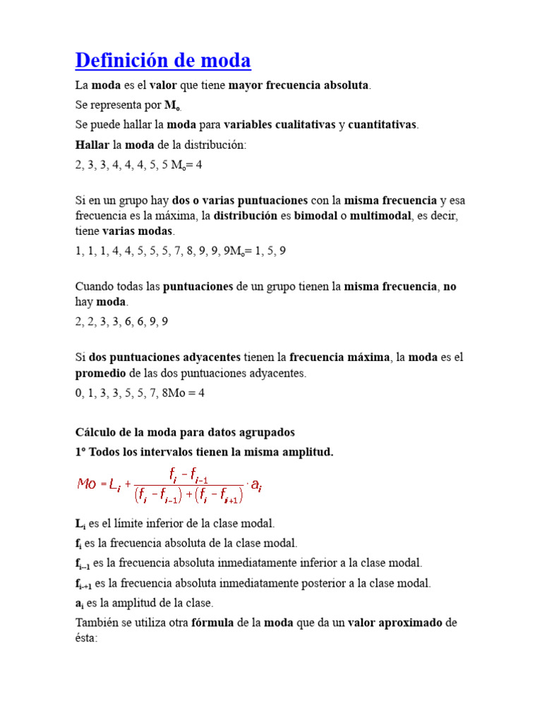 Definición y Cálculo de Moda, Mediana y Media | PDF | Mediana | Modo ...