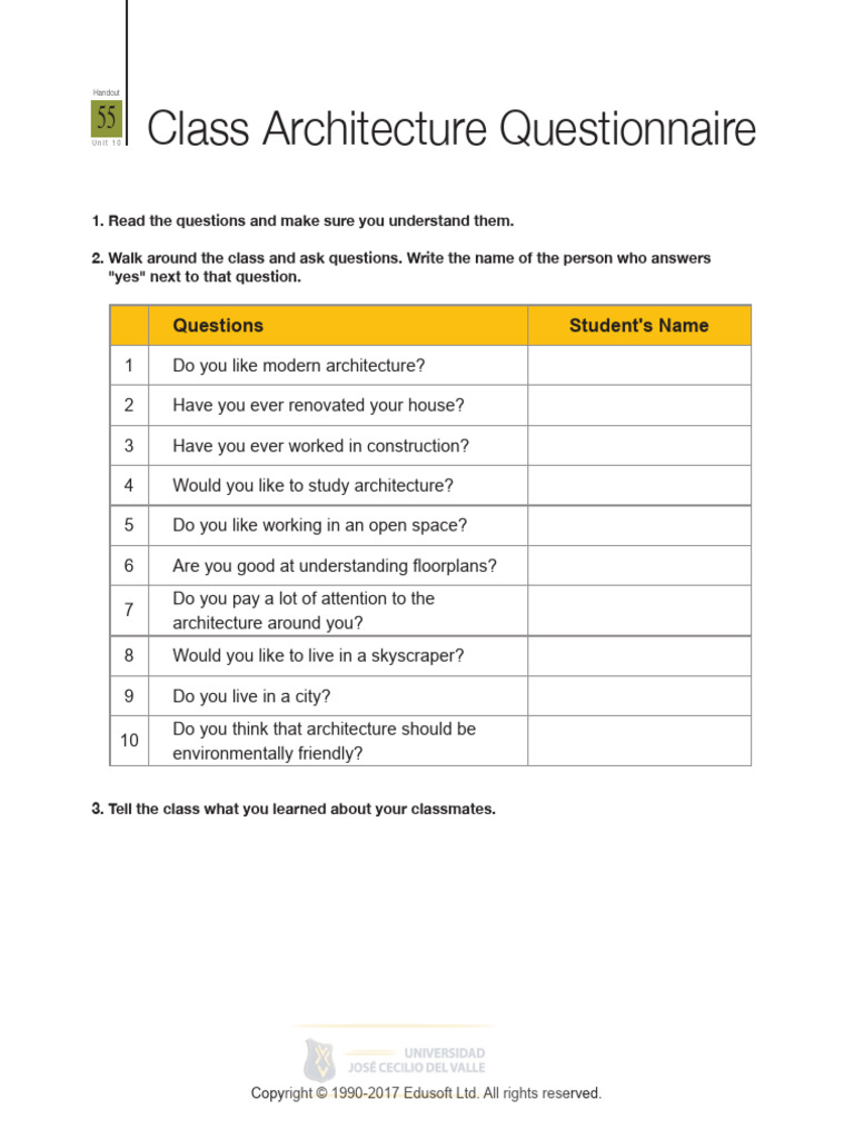 Class Architecture Questionnaire Activity | PDF