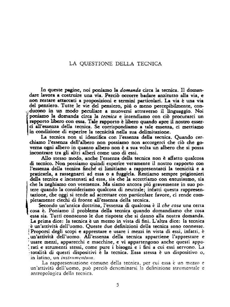 Heidegger Martin 1976 La Questione Della Tecnica | PDF
