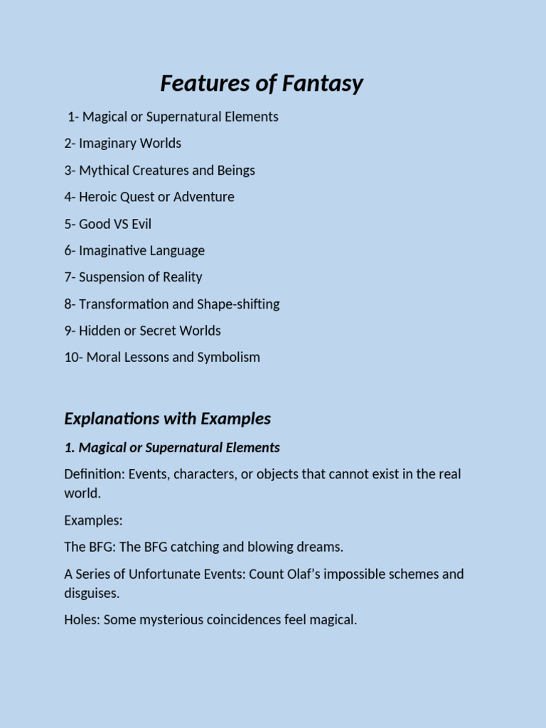 Key Features of Fantasy Literature | PDF | A Series Of Unfortunate Events