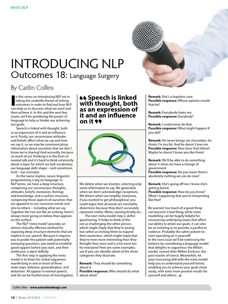 Basic NLP 18 Meta Model | PDF | Neuro Linguistic Programming | Thought