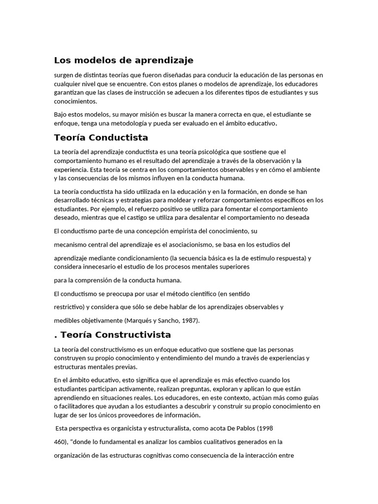 Modelos de Aprendizaje en Educación | PDF | Aprendizaje | Enseñando