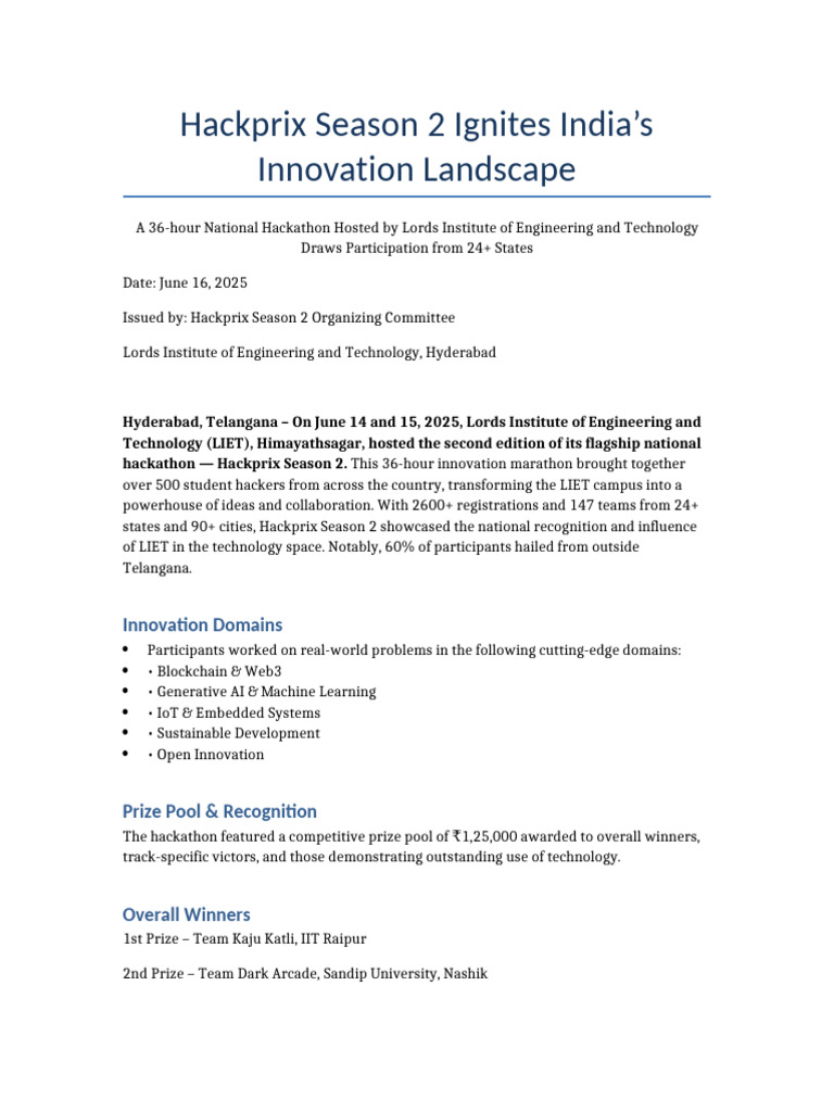 Hackprix Season 2 Structured Final Report | PDF