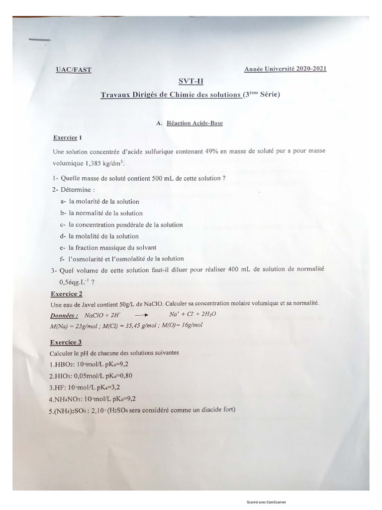Chimie Des Solutions TD | PDF