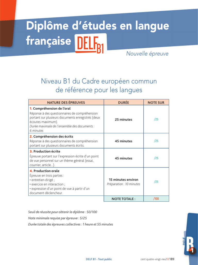 Guide des épreuves DELF B1 | PDF