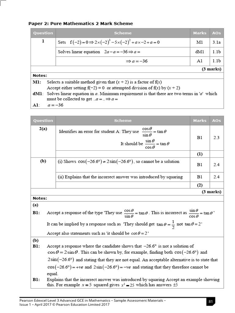 Pure Mathematics 2 Mark Scheme Analysis | PDF | Mathematical Proof ...