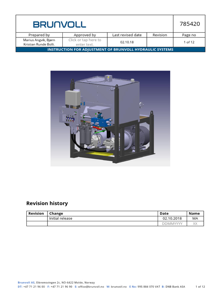 Brunvoll Hydraulic System Adjustment Guide | PDF | Valve | Pump