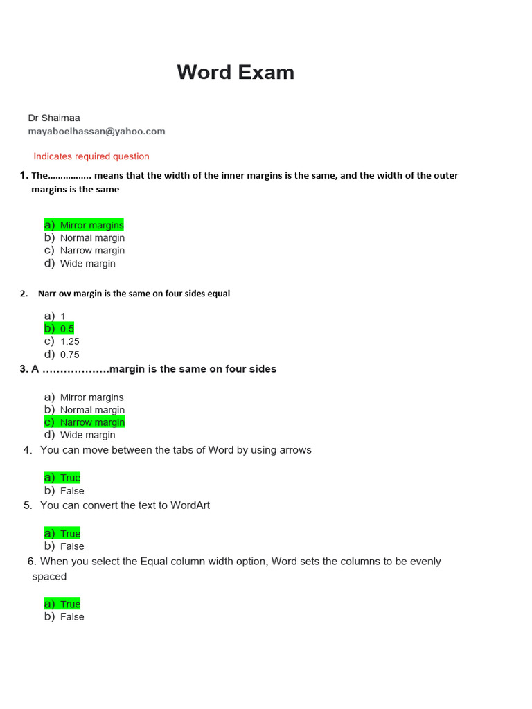 Quiz Word Answer- Copy | PDF | Page Layout | Software