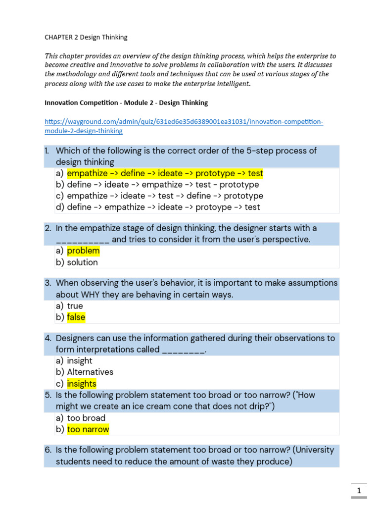 CHAPTER 2 Design Thinking - Quiz | PDF | Design Thinking | Usability