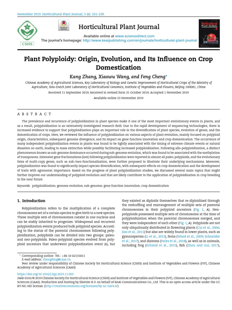 Plant Polyploidy Origin, Evolution, And Its Influence on Crop ...
