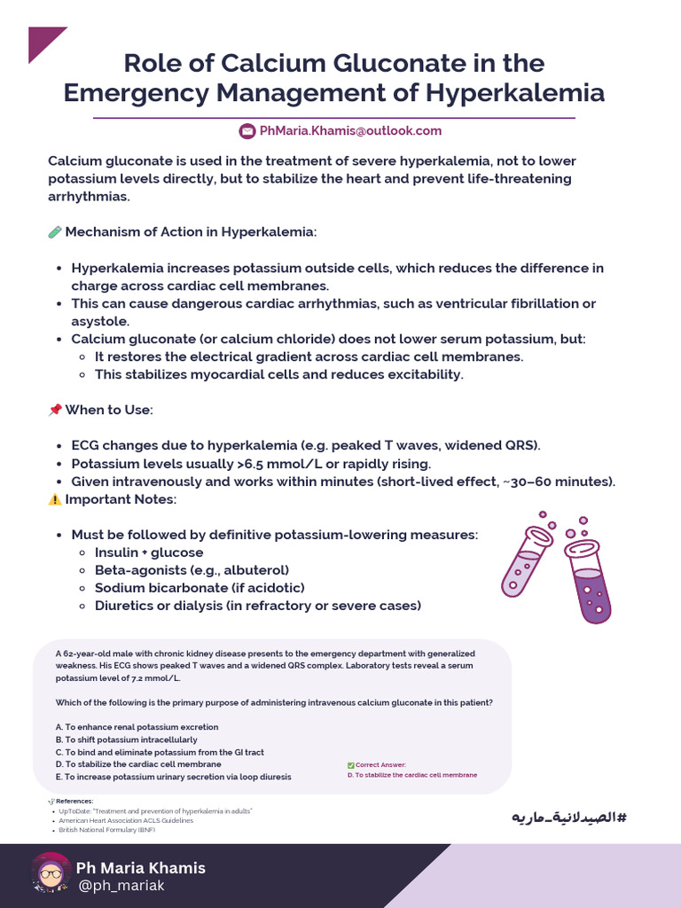 Role of Calcium Gluconate in The Emergency Management of Hyperkalemia | PDF