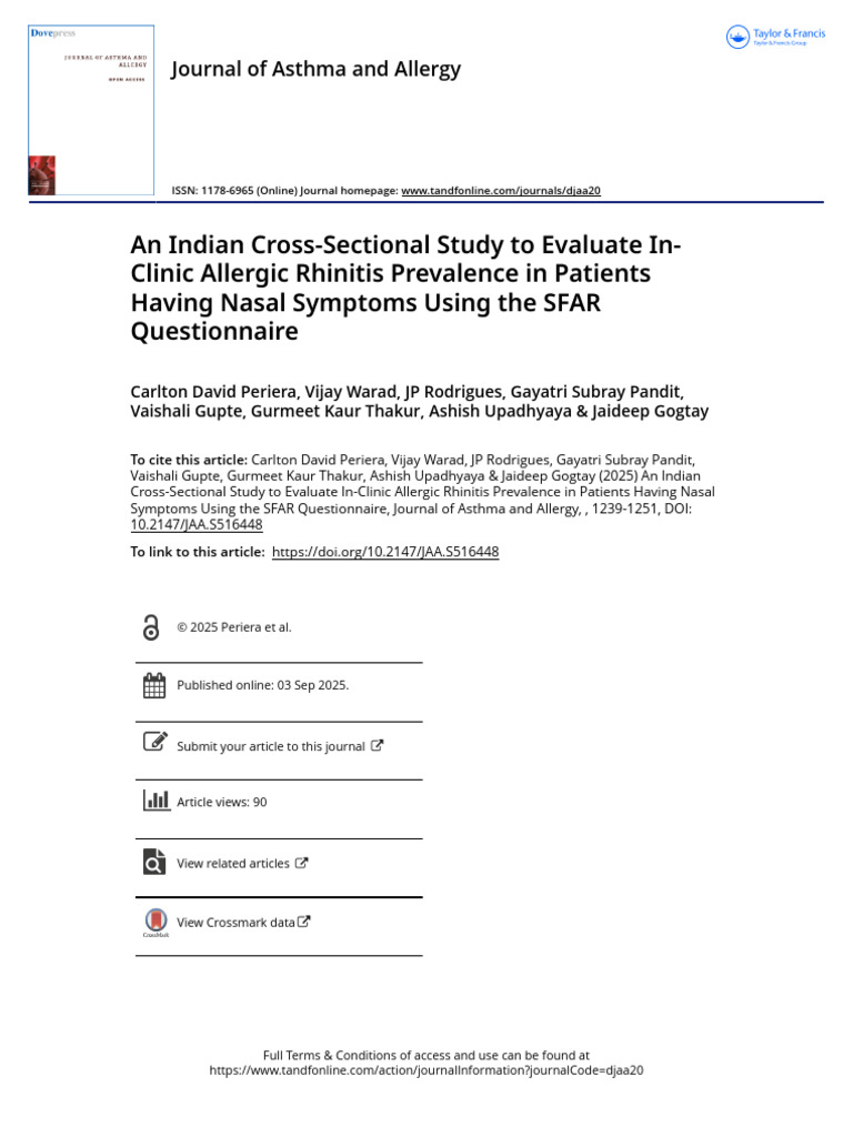 Allergic Rhinitis Prevalence in India | PDF | Allergy | Allergen