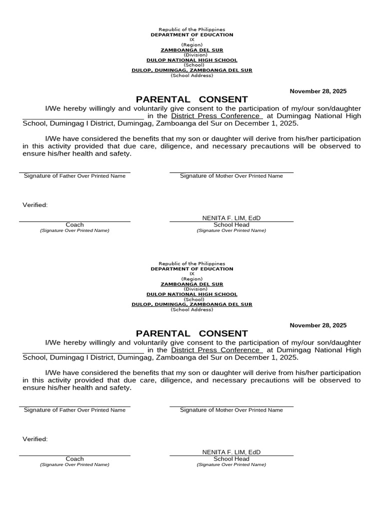 Parental Consent for Press Conference | PDF