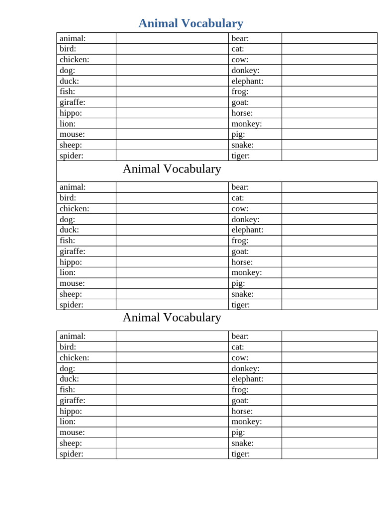 Essential Animal Vocabulary List | PDF