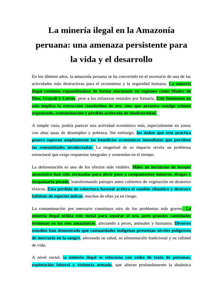 Minería Ilegal en la Amazonía Peruana | PDF | Minería | Selva amazónica