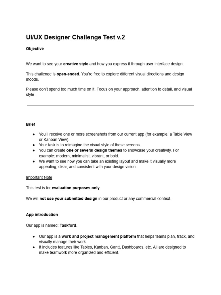 UI - UX Designer Challenge Test v.2 | PDF | User Interface | Computing