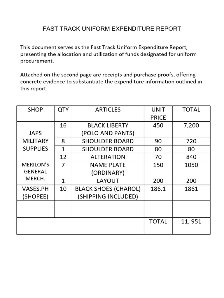 Uniform Expenditure Report Summary | PDF