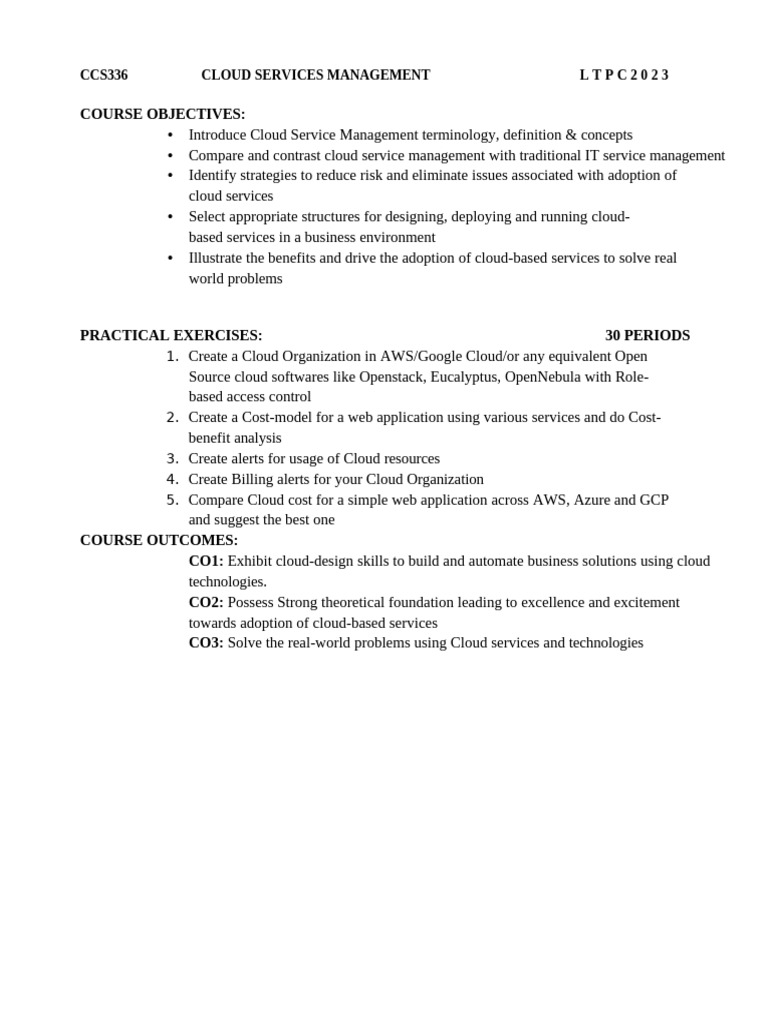 Cloud Services Management Course Overview | PDF | Cloud Computing ...