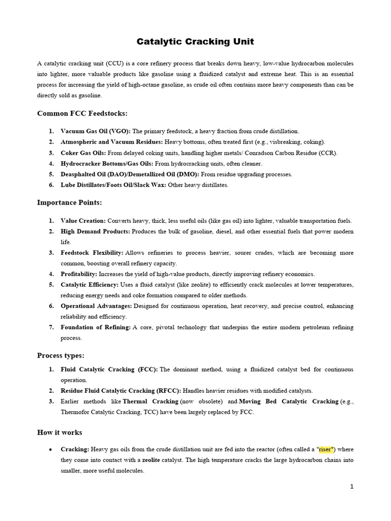 Catalytic Cracking Unit Overview | PDF | Cracking (Chemistry ...