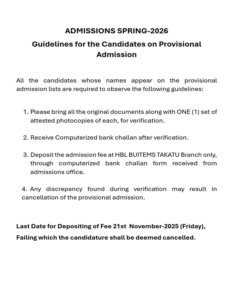 Spring 2026 Provisional Admission Guidelines | PDF