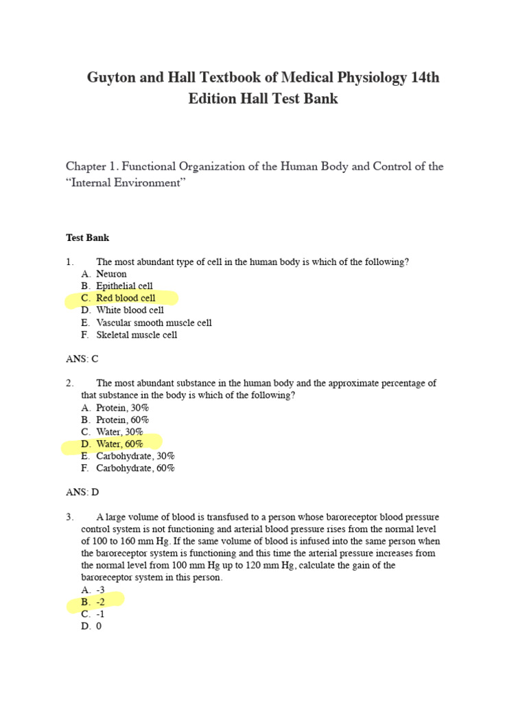 Guyton and Hall Medical Physiology Test Bank | PDF | Muscle Contraction ...