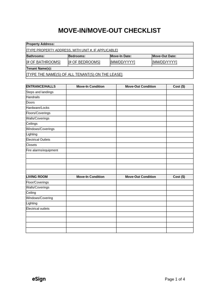 Move in Move Out Checklist | PDF | Bathroom | Room