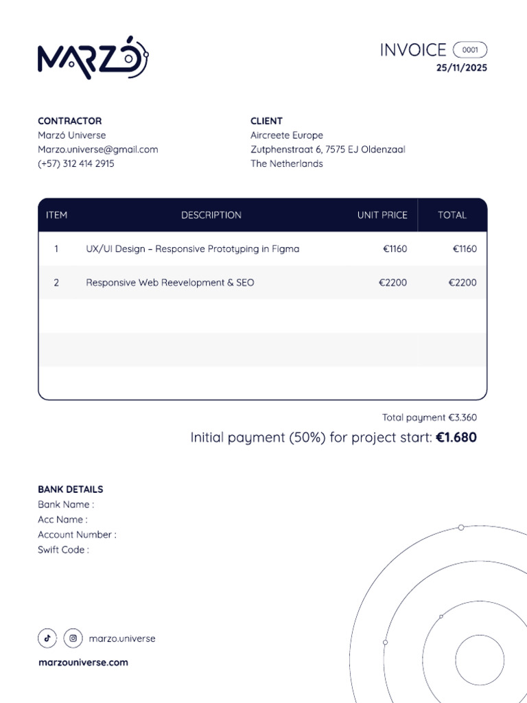 Invoice for UX/UI Design Services | PDF