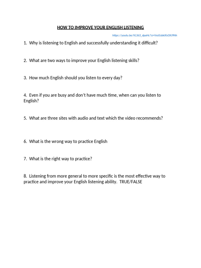 How To Improve Your English Listening Video-3 | PDF