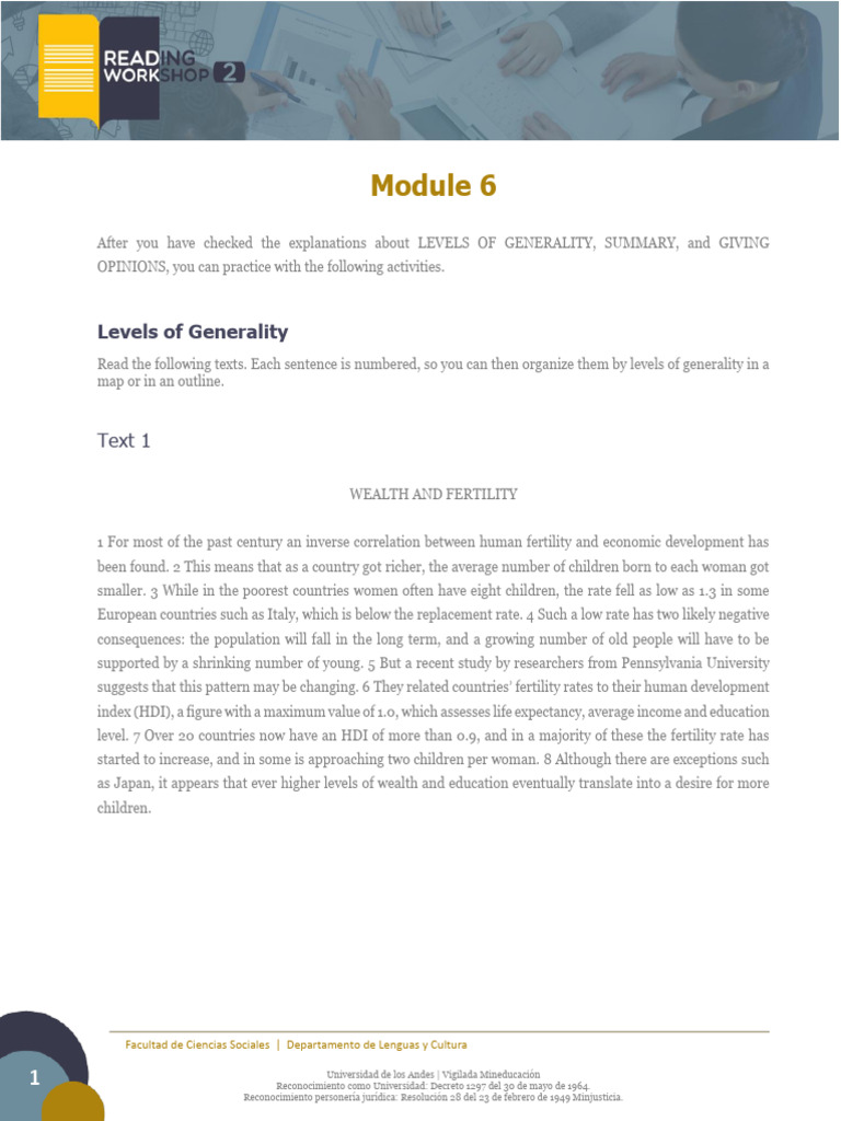 Levels of Generality and Summary Exercises | PDF | Total Fertility Rate ...
