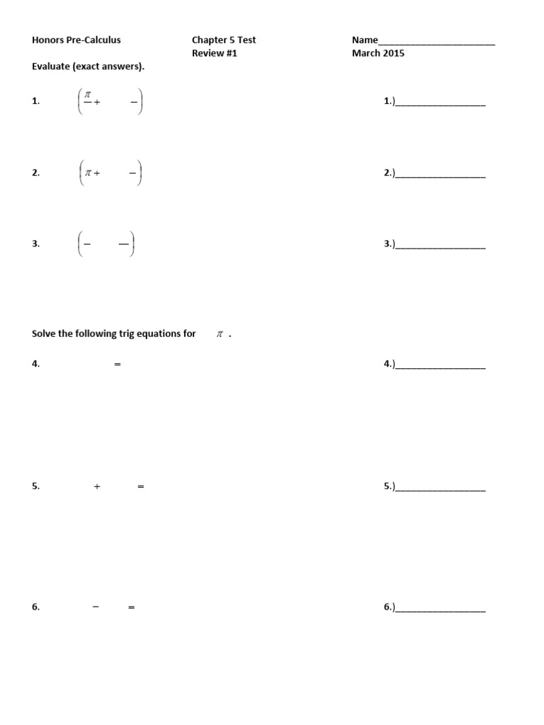 Chapter 5 Test Review 1 March 2015 | PDF | Trigonometric Functions ...