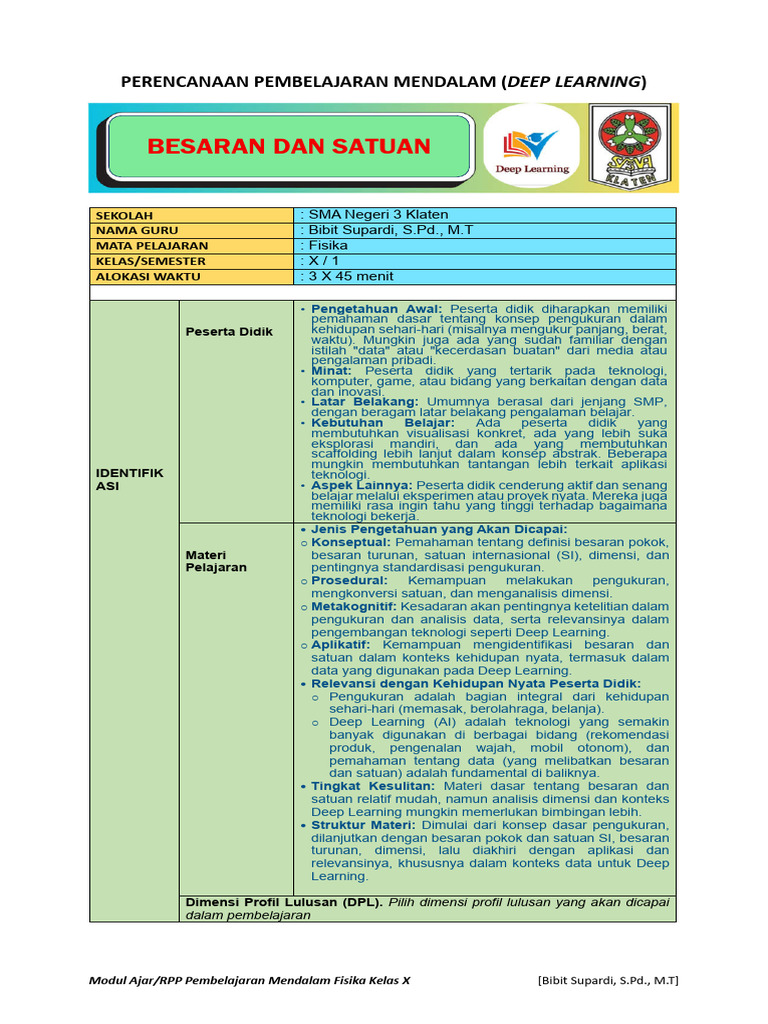 RPP Deep Learning Fisika Kelas X | PDF